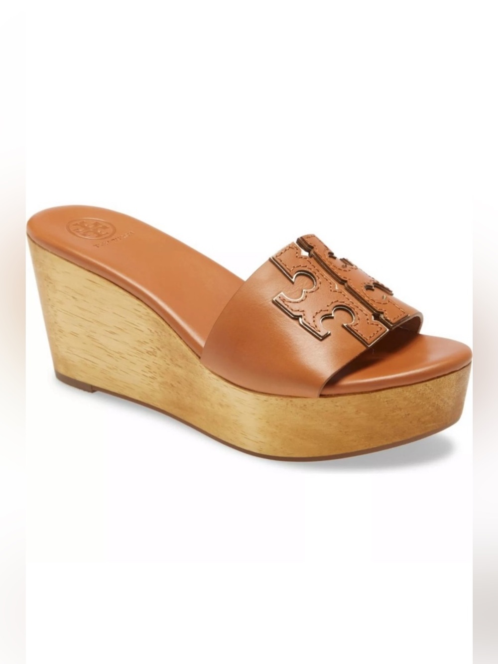 Tory Burch Ines Wedge Slide Sandals in brown leather Size 7.5